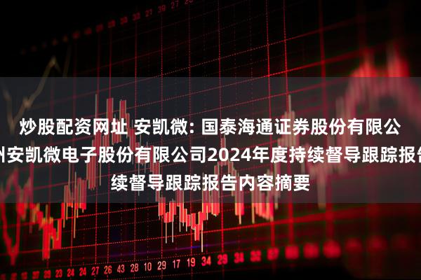 炒股配资网址 安凯微: 国泰海通证券股份有限公司关于广州安凯微电子股份有限公司2024年度持续督导跟踪报告内容摘要